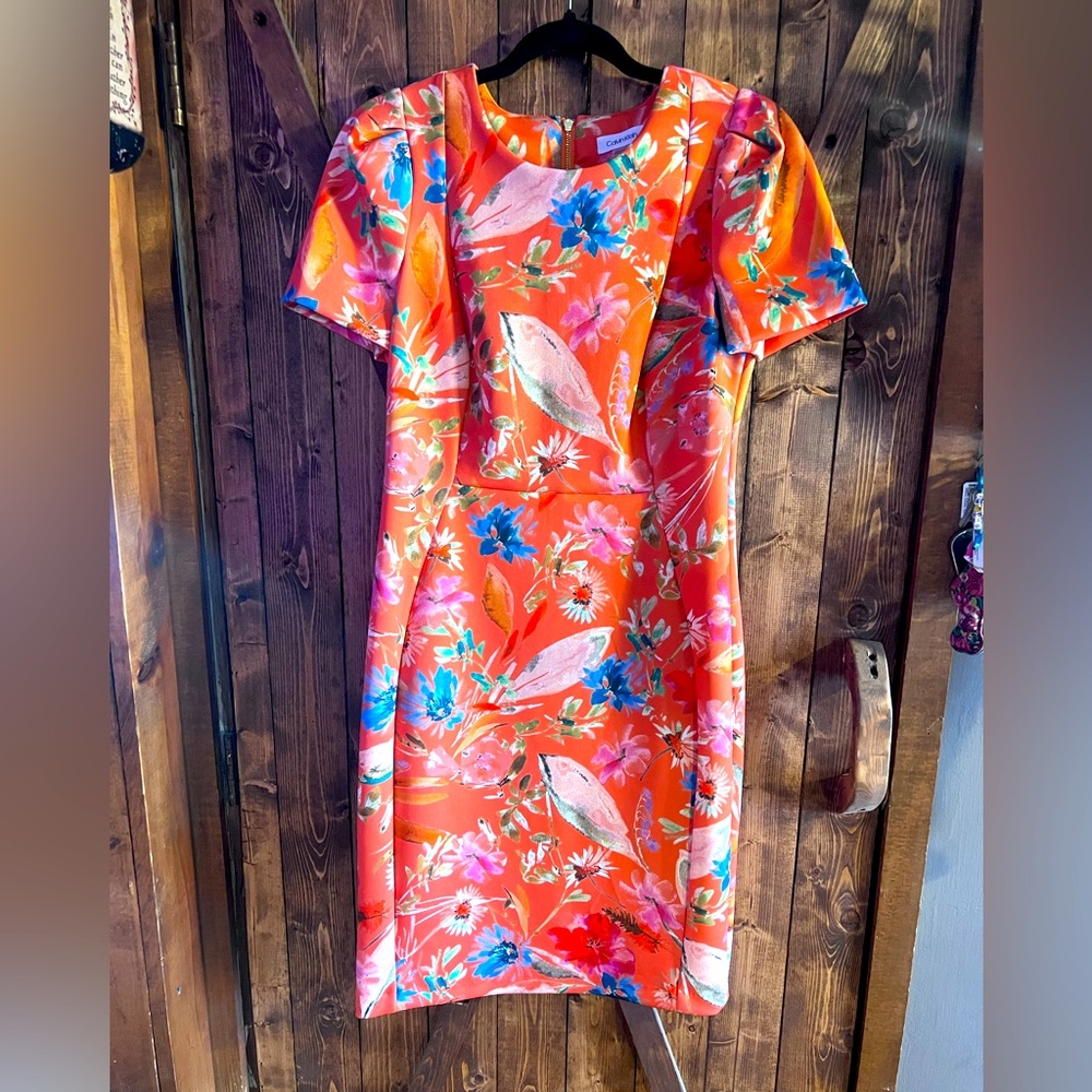 Orange Floral Calvin Klein Dress EUC Size 10